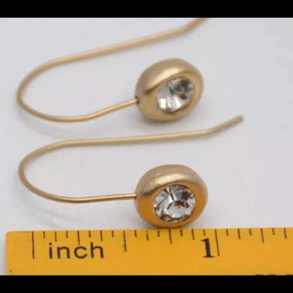 chico's matte gold round brilliant crystal drop dangle minimalist earrings - Picture 5 of 5